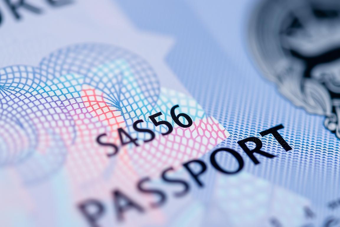 Close-up of passport security features