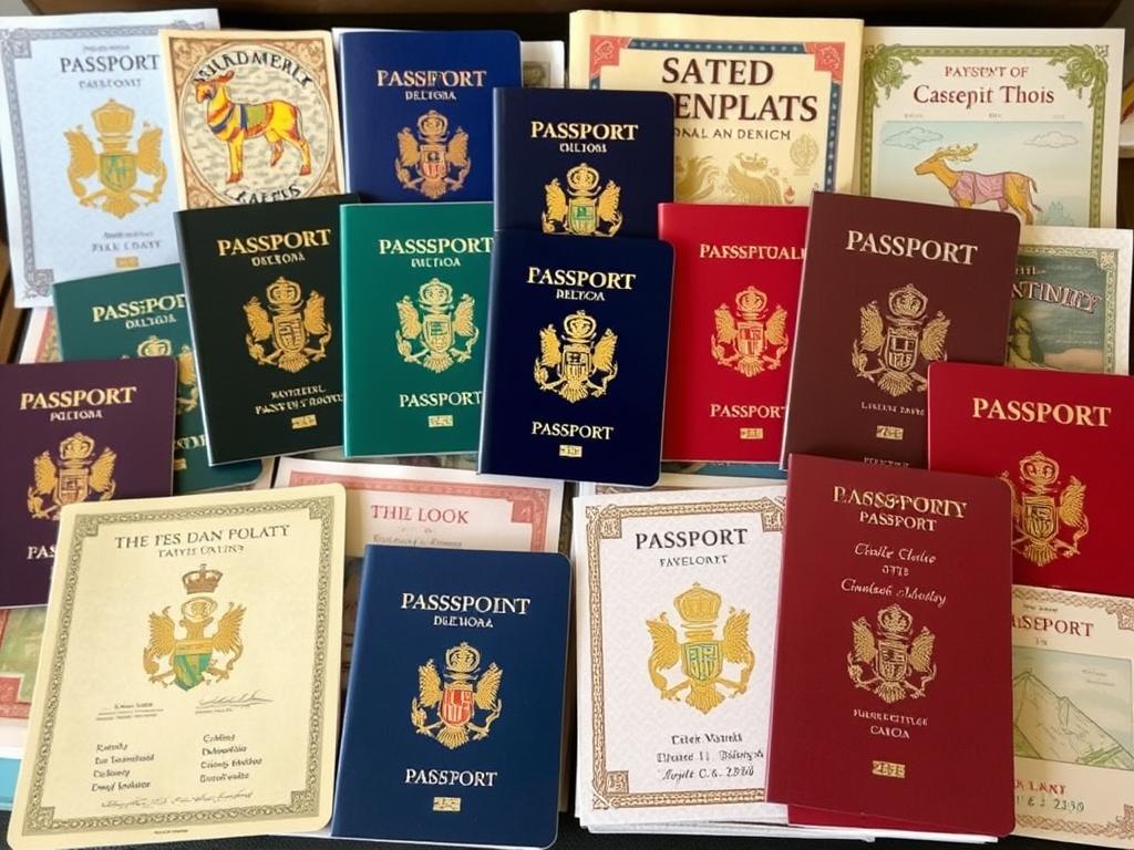 Collection of novelty passports from fictional countries