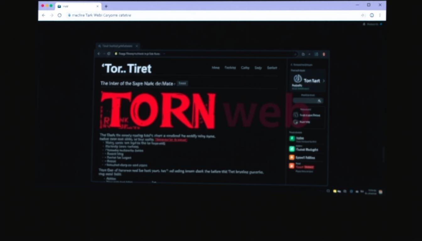 Computer screen showing Tor browser with dark web marketplace