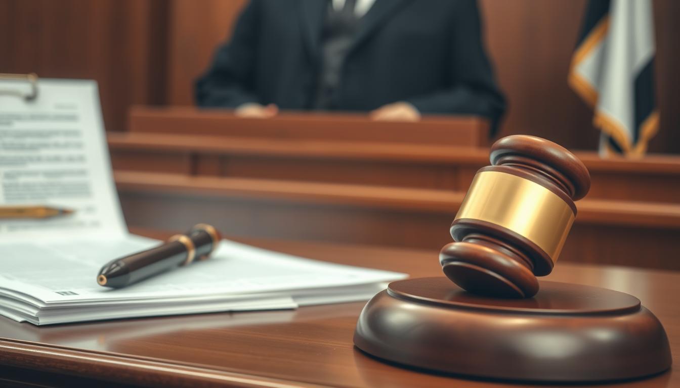 Courtroom scene representing legal consequences