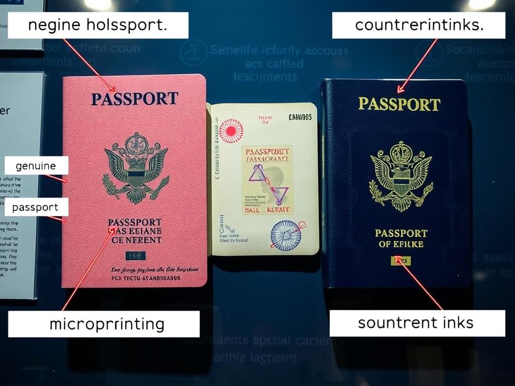 Different types of fake passports with visible differences in quality