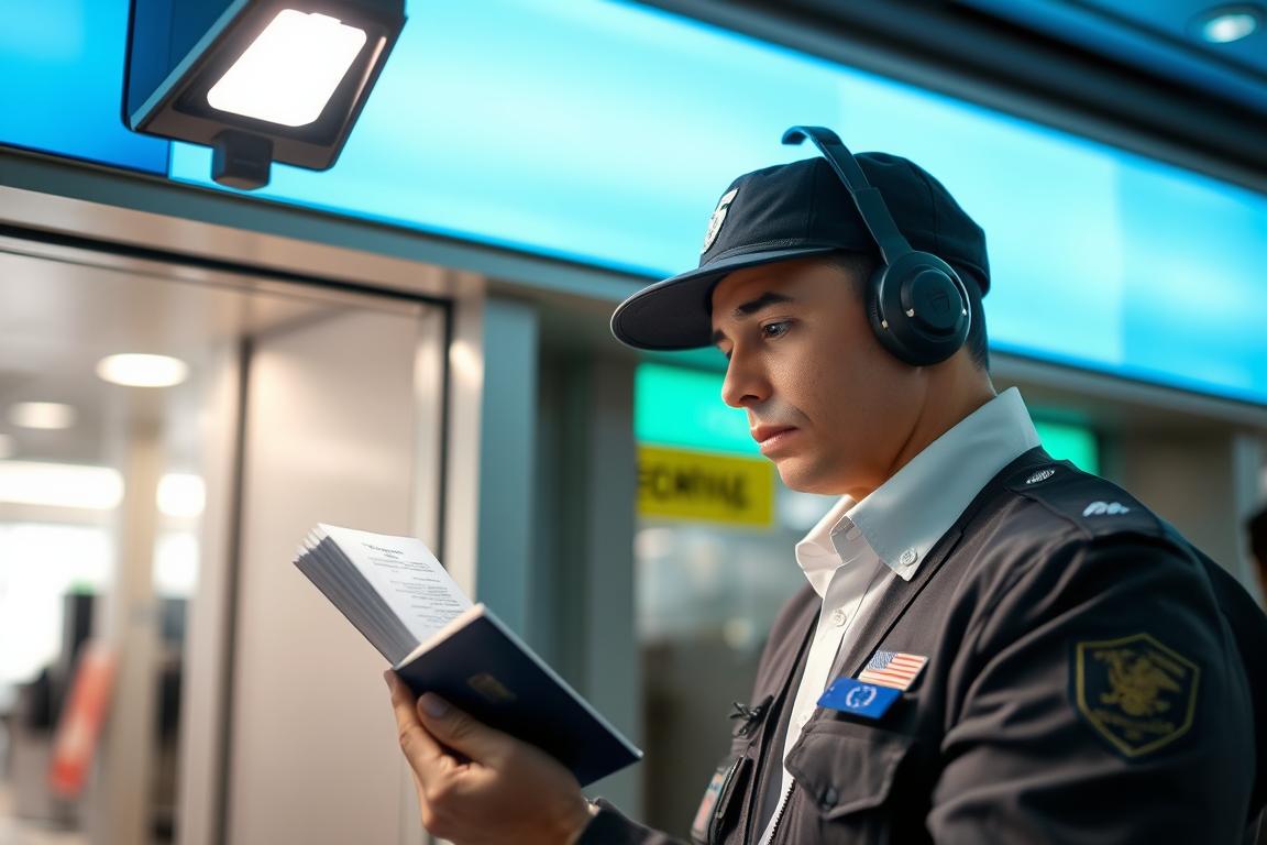 Person examining passport under special light